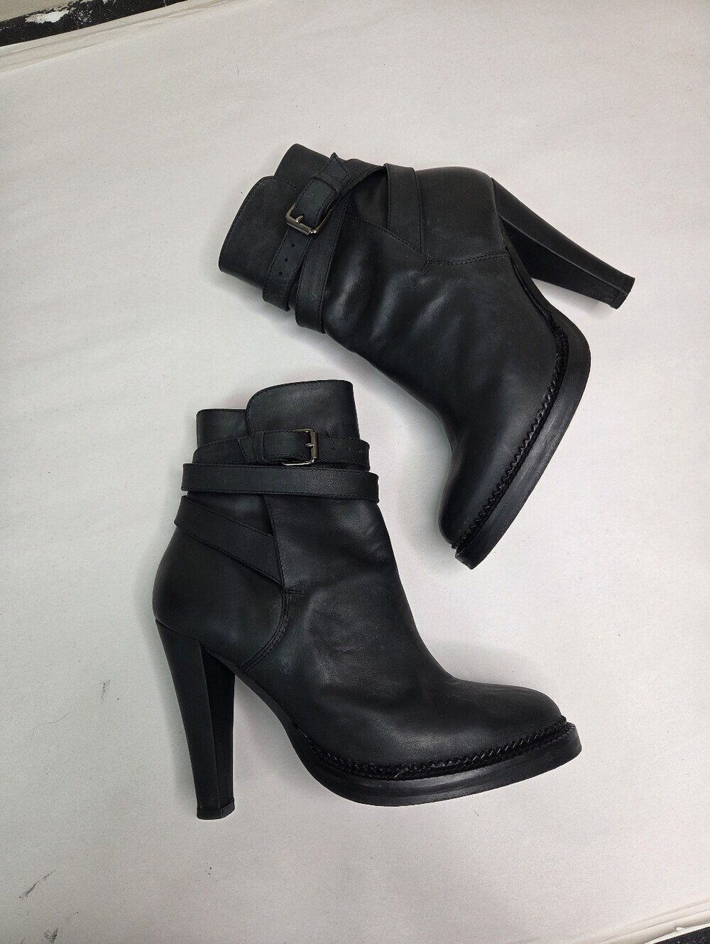 Damir Doma Black Leather Ankle Boots EU 36 US 6 High Heel Buckle Strap Italy